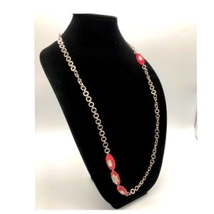 Long Long Silver Tone Chain Necklace w/Glass Beads